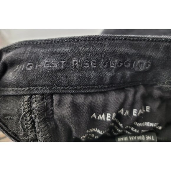 American Eagle Short Dream Jeans Black Ripped Highest Waist Jegging Distressed 6 - Picture 10 of 11